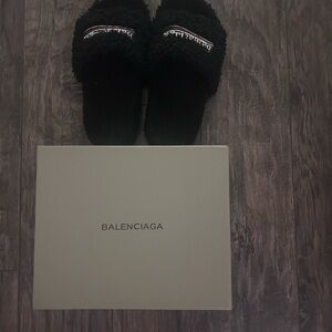 Balenciaga Black Fuzzy Slides